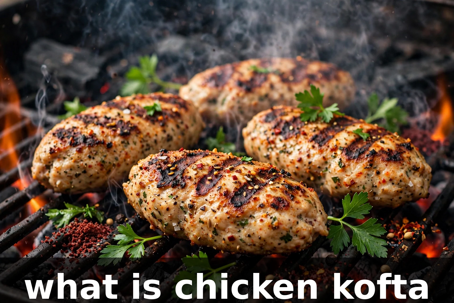 chicken kofta patties grilling with herbs and spices